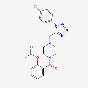 molecular formula C21H21ClN6O3 B3020741 2-(4-((1-(4-chlorophenyl)-1H-tetrazol-5-yl)methyl)piperazine-1-carbonyl)phenyl acetate CAS No. 1049387-32-7
