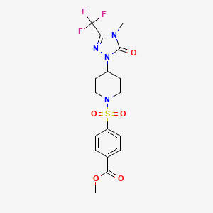 molecular formula C17H19F3N4O5S B3020743 methyl 4-((4-(4-methyl-5-oxo-3-(trifluoromethyl)-4,5-dihydro-1H-1,2,4-triazol-1-yl)piperidin-1-yl)sulfonyl)benzoate CAS No. 2034418-05-6