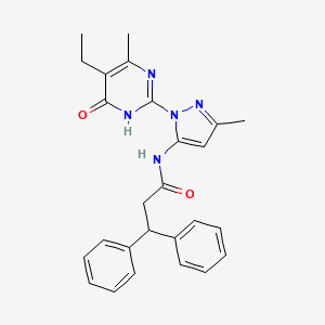 molecular formula C26H27N5O2 B3020790 N-[1-(5-ethyl-4-methyl-6-oxo-1,6-dihydropyrimidin-2-yl)-3-methyl-1H-pyrazol-5-yl]-3,3-diphenylpropanamide CAS No. 1020518-63-1