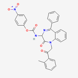 molecular formula C31H24N4O6 B3020801 N-(2,5-diaza-2-(2-(2-methylphenyl)-2-oxoethyl)-3-oxo-6-phenylbicyclo[5.4.0]undeca-1(7),5,8,10-tetraen-4-yl)(4-nitrophenoxy)formamide CAS No. 1796913-83-1