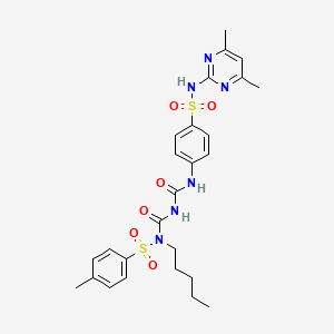 molecular formula C26H32N6O6S2 B3020889 N-(((4-(N-(4,6-dimethylpyrimidin-2-yl)sulfamoyl)phenyl)carbamoyl)carbamoyl)-4-methyl-N-pentylbenzenesulfonamide CAS No. 391219-99-1