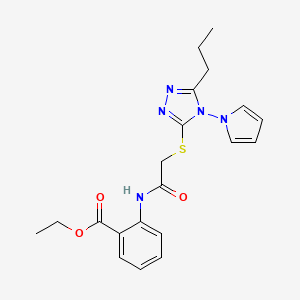molecular formula C20H23N5O3S B3020903 ethyl 2-(2-{[5-propyl-4-(1H-pyrrol-1-yl)-4H-1,2,4-triazol-3-yl]sulfanyl}acetamido)benzoate CAS No. 896295-16-2
