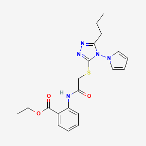 molecular formula C20H23N5O3S B3020903 Ethyl 2-[[2-[(5-propyl-4-pyrrol-1-yl-1,2,4-triazol-3-yl)sulfanyl]acetyl]amino]benzoate CAS No. 896295-16-2