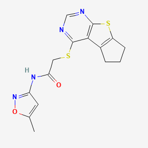 molecular formula C15H14N4O2S2 B3020904 2-((6,7-dihydro-5H-cyclopenta[4,5]thieno[2,3-d]pyrimidin-4-yl)thio)-N-(5-methylisoxazol-3-yl)acetamide CAS No. 500113-61-1