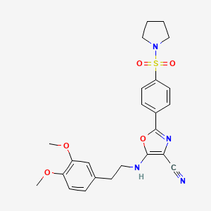 molecular formula C24H26N4O5S B3020918 5-{[2-(3,4-Dimethoxyphenyl)ethyl]amino}-2-[4-(pyrrolidin-1-ylsulfonyl)phenyl]-1,3-oxazole-4-carbonitrile CAS No. 941245-24-5