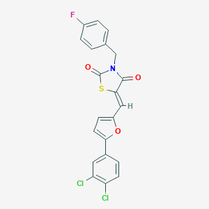 molecular formula C21H12Cl2FNO3S B302163 (5Z)-5-{[5-(3,4-DICHLOROPHENYL)FURAN-2-YL]METHYLIDENE}-3-[(4-FLUOROPHENYL)METHYL]-1,3-THIAZOLIDINE-2,4-DIONE 