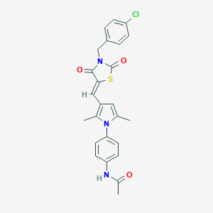 molecular formula C25H22ClN3O3S B302210 N-[4-(3-{[(5Z)-3-[(4-CHLOROPHENYL)METHYL]-2,4-DIOXO-1,3-THIAZOLIDIN-5-YLIDENE]METHYL}-2,5-DIMETHYL-1H-PYRROL-1-YL)PHENYL]ACETAMIDE 