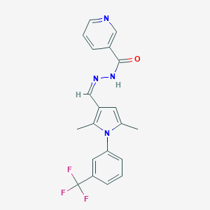 molecular formula C20H17F3N4O B302213 N-[(Z)-[2,5-dimethyl-1-[3-(trifluoromethyl)phenyl]pyrrol-3-yl]methylideneamino]pyridine-3-carboxamide 