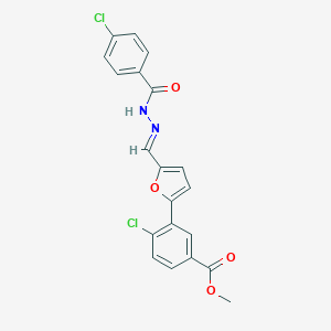 molecular formula C20H14Cl2N2O4 B302231 methyl 4-chloro-3-{5-[2-(4-chlorobenzoyl)carbohydrazonoyl]-2-furyl}benzoate 