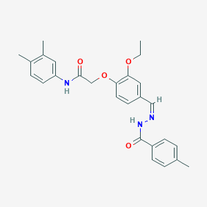 molecular formula C27H29N3O4 B302272 N~1~-(3,4-DIMETHYLPHENYL)-2-(2-ETHOXY-4-{[(Z)-2-(4-METHYLBENZOYL)HYDRAZONO]METHYL}PHENOXY)ACETAMIDE 