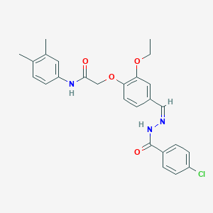 molecular formula C26H26ClN3O4 B302276 2-(4-{[(Z)-2-(4-CHLOROBENZOYL)HYDRAZONO]METHYL}-2-ETHOXYPHENOXY)-N~1~-(3,4-DIMETHYLPHENYL)ACETAMIDE 