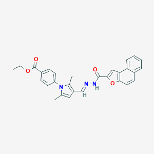 molecular formula C29H25N3O4 B302297 ethyl 4-(2,5-dimethyl-3-{(E)-[2-(naphtho[2,1-b]furan-2-ylcarbonyl)hydrazinylidene]methyl}-1H-pyrrol-1-yl)benzoate 