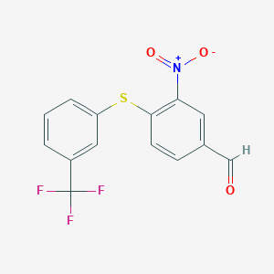 molecular formula C14H8F3NO3S B3023222 3-Nitro-4-{[3-(trifluoromethyl)phenyl]-sulfanyl}benzenecarbaldehyde CAS No. 851975-11-6