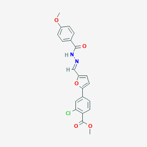 molecular formula C21H17ClN2O5 B302349 methyl 2-chloro-4-{5-[2-(4-methoxybenzoyl)carbohydrazonoyl]-2-furyl}benzoate 