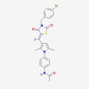 molecular formula C25H22BrN3O3S B302351 N-[4-(3-{[(5Z)-3-[(4-BROMOPHENYL)METHYL]-2,4-DIOXO-1,3-THIAZOLIDIN-5-YLIDENE]METHYL}-2,5-DIMETHYL-1H-PYRROL-1-YL)PHENYL]ACETAMIDE 