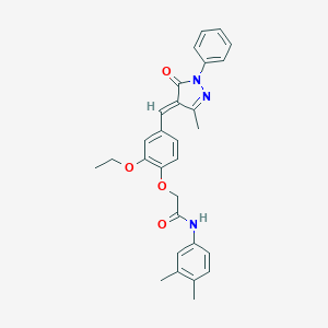 molecular formula C29H29N3O4 B302365 N~1~-(3,4-DIMETHYLPHENYL)-2-{2-ETHOXY-4-[(3-METHYL-5-OXO-1-PHENYL-1,5-DIHYDRO-4H-PYRAZOL-4-YLIDEN)METHYL]PHENOXY}ACETAMIDE 
