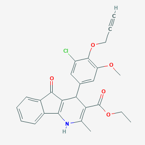 molecular formula C26H22ClNO5 B302378 ETHYL 4-[3-CHLORO-5-METHOXY-4-(PROP-2-YN-1-YLOXY)PHENYL]-2-METHYL-5-OXO-1H,4H,5H-INDENO[1,2-B]PYRIDINE-3-CARBOXYLATE 