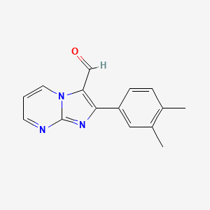 molecular formula C15H13N3O B3025533 2-(3,4-Dimethylphenyl)imidazo[1,2-a]pyrimidine-3-carbaldehyde CAS No. 881041-70-9