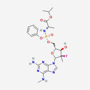 Propan-2-yl (2S)-2-[[[(2R,3R,4R)-5-[2-amino-6-(methylamino)purin-9-yl]-4-fluoro-3-hydroxy-4-methyloxolan-2-yl]methoxy-phenoxyphosphoryl]amino]propanoate