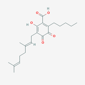 molecular formula C22H30O5 B3025688 5-[(2E)-3,7-dimethyl-2,6-octadien-1-yl]-4-hydroxy-3,6-dioxo-2-pentyl-1,4-cyclohexadiene-1-carboxylic acid CAS No. 2442482-70-2