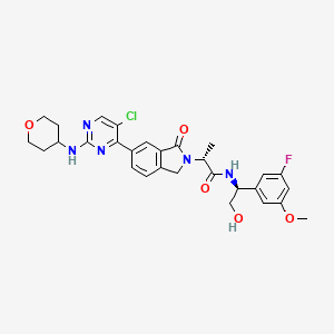 molecular formula C29H31ClFN5O5 B3025699 (alphaR)-6-[5-chloro-2-[(tetrahydro-2H-pyran-4-yl)amino]-4-pyrimidinyl]-N-[(1S)-1-(3-fluoro-5-methoxyphenyl)-2-hydroxyethyl]-1,3-dihydro-alpha-methyl-1-oxo-2H-isoindole-2-acetamide CAS No. 2095719-92-7