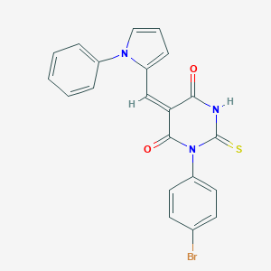 molecular formula C21H14BrN3O2S B302589 (5E)-1-(4-BROMOPHENYL)-5-[(1-PHENYL-1H-PYRROL-2-YL)METHYLIDENE]-2-SULFANYLIDENE-1,3-DIAZINANE-4,6-DIONE 