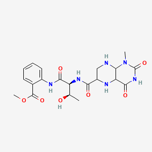 molecular formula C20H26N6O7 B3026003 2-[[(2S,3R)-3-hydroxy-1-oxo-2-[[(1,2,3,4-tetrahydro-1-methyl-2,4-dioxo-6-pteridinyl)carbonyl]amino]butyl]amino]-benzoic acid, methyl ester CAS No. 1802497-05-7