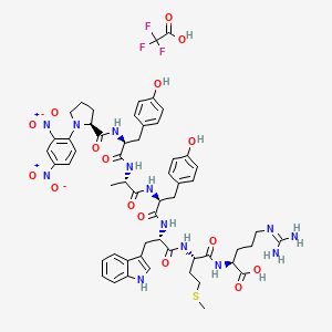molecular formula C56H66F3N13O16S B3026368 1-(2,4-dinitrophenyl)-L-prolyl-L-tyrosyl-L-alanyl-L-tyrosyl-L-tryptophyl-L-methionyl-L-arginine,trifluoroacetatesalt CAS No. 135662-06-5