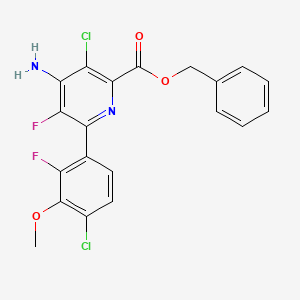 molecular formula C20H14Cl2F2N2O3 B3026459 2-Pyridinecarboxylic acid, 4-amino-3-chloro-6-(4-chloro-2-fluoro-3-methoxyphenyl)-5-fluoro-, phenylmethyl ester CAS No. 1390661-72-9