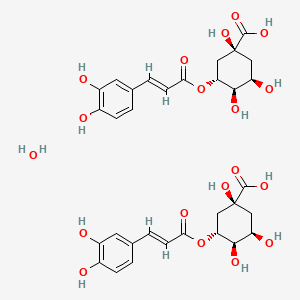 molecular formula C32H38O19 B3026491 (1S,3R,4R,5R)-3-[(E)-3-(3,4-dihydroxyphenyl)prop-2-enoyl]oxy-1,4,5-trihydroxycyclohexane-1-carboxylic acid;hydrate CAS No. 6001-76-9