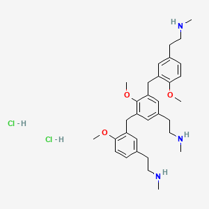 molecular formula C32H45N3O3 B3026498 2-[4-Methoxy-3-[[2-methoxy-3-[[2-methoxy-5-[2-(methylamino)ethyl]phenyl]methyl]-5-[2-(methylamino)ethyl]phenyl]methyl]phenyl]-N-methylethanamine;molecular hydrogen;dihydrochloride CAS No. 94724-12-6