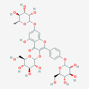 molecular formula C33H40O20 B3026807 5-hydroxy-3-[(3R,4S,5S,6R)-3,4,5-trihydroxy-6-(hydroxymethyl)oxan-2-yl]oxy-2-[4-[(3R,4S,5S,6R)-3,4,5-trihydroxy-6-(hydroxymethyl)oxan-2-yl]oxyphenyl]-7-[(3S,4S,5S,6R)-3,4,5-trihydroxy-6-methyloxan-2-yl]oxychromen-4-one CAS No. 1131009-93-2