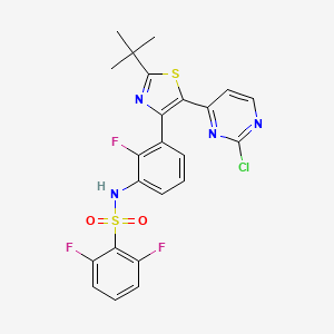 molecular formula C23H18ClF3N4O2S2 B3026959 N-(3-(2-(tert-Butyl)-5-(2-chloropyrimidin-4-yl)thiazol-4-yl)-2-fluorophenyl)-2,6-difluorobenzenesulfonamide CAS No. 1195768-23-0