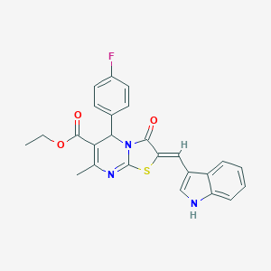 molecular formula C25H20FN3O3S B302719 ethyl 5-(4-fluorophenyl)-2-(1H-indol-3-ylmethylene)-7-methyl-3-oxo-2,3-dihydro-5H-[1,3]thiazolo[3,2-a]pyrimidine-6-carboxylate 