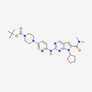 molecular formula C28H38N8O3 B3027741 tert-butyl 4-(6-((7-cyclopentyl-6-(dimethylcarbamoyl)-7H-pyrrolo[2,3-d]pyrimidin-2-yl)amino)pyridin-3-yl)piperazine-1-carboxylate CAS No. 1374639-78-7