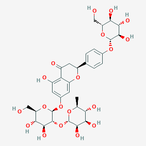 molecular formula C33H42O19 B3028227 (2S)-7-[(2S,3R,4S,5S,6R)-4,5-Dihydroxy-6-(hydroxymethyl)-3-[(2S,3R,4R,5R,6S)-3,4,5-trihydroxy-6-methyloxan-2-yl]oxyoxan-2-yl]oxy-5-hydroxy-2-[4-[(2S,3R,4S,5S,6R)-3,4,5-trihydroxy-6-(hydroxymethyl)oxan-2-yl]oxyphenyl]-2,3-dihydrochromen-4-one CAS No. 17257-21-5