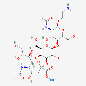 molecular formula C27H46N3NaO19 B3028606 sodium;(2S,4S,5R,6R)-5-acetamido-2-[(2S,3R,4S,5S,6R)-2-[(2R,3S,4R,5R,6R)-5-acetamido-6-(2-aminoethoxy)-4-hydroxy-2-(hydroxymethyl)oxan-3-yl]oxy-3,5-dihydroxy-6-(hydroxymethyl)oxan-4-yl]oxy-4-hydroxy-6-[(1R,2R)-1,2,3-trihydroxypropyl]oxane-2-carboxylate CAS No. 2407581-62-6