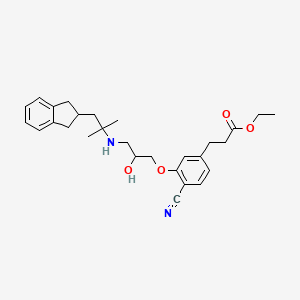 molecular formula C28H36N2O4 B3028835 Ethyl 3-[4-cyano-3-[3-[[1-(2,3-dihydro-1H-inden-2-yl)-2-methylpropan-2-yl]amino]-2-hydroxypropoxy]phenyl]propanoate CAS No. 351490-26-1