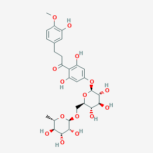 molecular formula C28H36O15 B3028846 1-[2,6-Dihydroxy-4-[(2S,3R,4S,5S,6R)-3,4,5-trihydroxy-6-[[(2R,3R,4R,5R,6S)-3,4,5-trihydroxy-6-methyloxan-2-yl]oxymethyl]oxan-2-yl]oxyphenyl]-3-(3-hydroxy-4-methoxyphenyl)propan-1-one CAS No. 35573-79-6