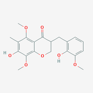 molecular formula C20H22O7 B3029011 7-Hydroxy-3-(2-hydroxy-3-methoxybenzyl)-5,8-dimethoxy-6-methylchroman-4-one CAS No. 477336-79-1