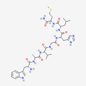 2-[[2-[[2-[[2-[2-[[2-amino-3-(1H-indol-3-yl)propanoyl]amino]propanoylamino]-3-methylbutanoyl]amino]acetyl]amino]-3-(1H-imidazol-5-yl)propanoyl]amino]-N-(1-amino-4-methylsulfanyl-1-oxobutan-2-yl)-4-methylpentanamide