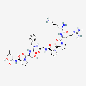 molecular formula C47H75N13O11 B3029593 (2S)-2-[[(2S)-1-[(2S)-2-[[(2S)-2-[[2-[[(2S)-1-[(2S)-1-[(2S)-2-[[(2S)-2,6-diaminohexanoyl]amino]-5-(diaminomethylideneamino)pentanoyl]pyrrolidine-2-carbonyl]pyrrolidine-2-carbonyl]amino]acetyl]amino]-3-phenylpropanoyl]amino]-3-hydroxypropanoyl]pyrrolidine-2-carbonyl]amino]-4-methylpentanoic acid CAS No. 71800-37-8