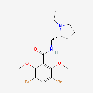 molecular formula C16H22Br2N2O3 B3029635 Benzamide, 3,5-dibromo-2,6-dimethoxy-N-(1-ethyl-2-pyrrolidinylmethyl)-, (R)-(+)- CAS No. 73220-00-5
