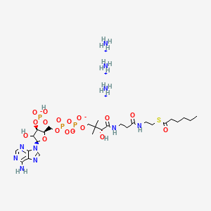 molecular formula C27H55N10O17P3S B3029830 triazanium;[(2R,3R,5R)-5-(6-aminopurin-9-yl)-2-[[[[(3R)-4-[[3-(2-hexanoylsulfanylethylamino)-3-oxopropyl]amino]-3-hydroxy-2,2-dimethyl-4-oxobutoxy]-oxidophosphoryl]oxy-oxidophosphoryl]oxymethyl]-4-hydroxyoxolan-3-yl] hydrogen phosphate CAS No. 799812-81-0