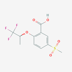 molecular formula C11H11F3O5S B3029944 5-Methylsulfonyl-2-[((R)-2,2,2-trifluoro-1-methylethyl)oxy]benzoic acid CAS No. 845616-83-3