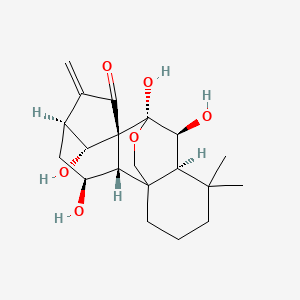 molecular formula C20H28O6 B3030652 (2S,3S,5S,8R,9S,10S,11S,18R)-3,9,10,18-Tetrahydroxy-12,12-dimethyl-6-methylidene-17-oxapentacyclo[7.6.2.15,8.01,11.02,8]octadecan-7-one CAS No. 93772-27-1
