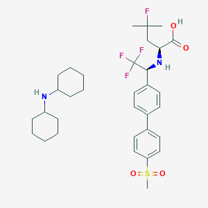 molecular formula C33H46F4N2O4S B3032101 dicyclohexylamine (S)-4-fluoro-4-methyl-2-(((S)-2,2,2-trifluoro-1-(4'-(methylsulfonyl)-[1,1'-biphenyl]-4-yl)ethyl)amino)pentanoate CAS No. 1064076-86-3