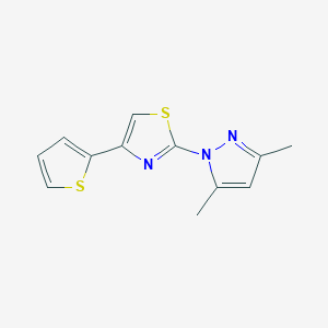 molecular formula C12H11N3S2 B3032122 Thiazole, 2-(3,5-dimethyl-1H-pyrazol-1-yl)-4-(2-thienyl)- CAS No. 111836-91-0