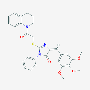 molecular formula C30H29N3O5S B303519 2-({2-[3,4-DIHYDRO-1(2H)-QUINOLINYL]-2-OXOETHYL}SULFANYL)-3-PHENYL-5-[(E)-1-(3,4,5-TRIMETHOXYPHENYL)METHYLIDENE]-3,5-DIHYDRO-4H-IMIDAZOL-4-ONE 