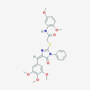 molecular formula C29H29N3O7S B303526 N-(2,5-DIMETHOXYPHENYL)-2-{[(4E)-5-OXO-1-PHENYL-4-[(3,4,5-TRIMETHOXYPHENYL)METHYLIDENE]-4,5-DIHYDRO-1H-IMIDAZOL-2-YL]SULFANYL}ACETAMIDE 